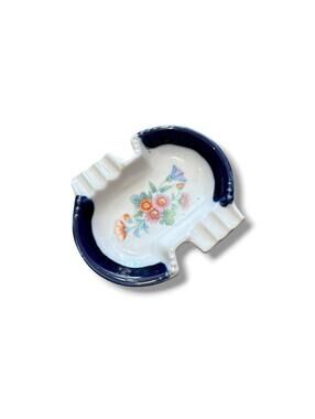 Floral + Blue Trim Made in Japan Ashtray